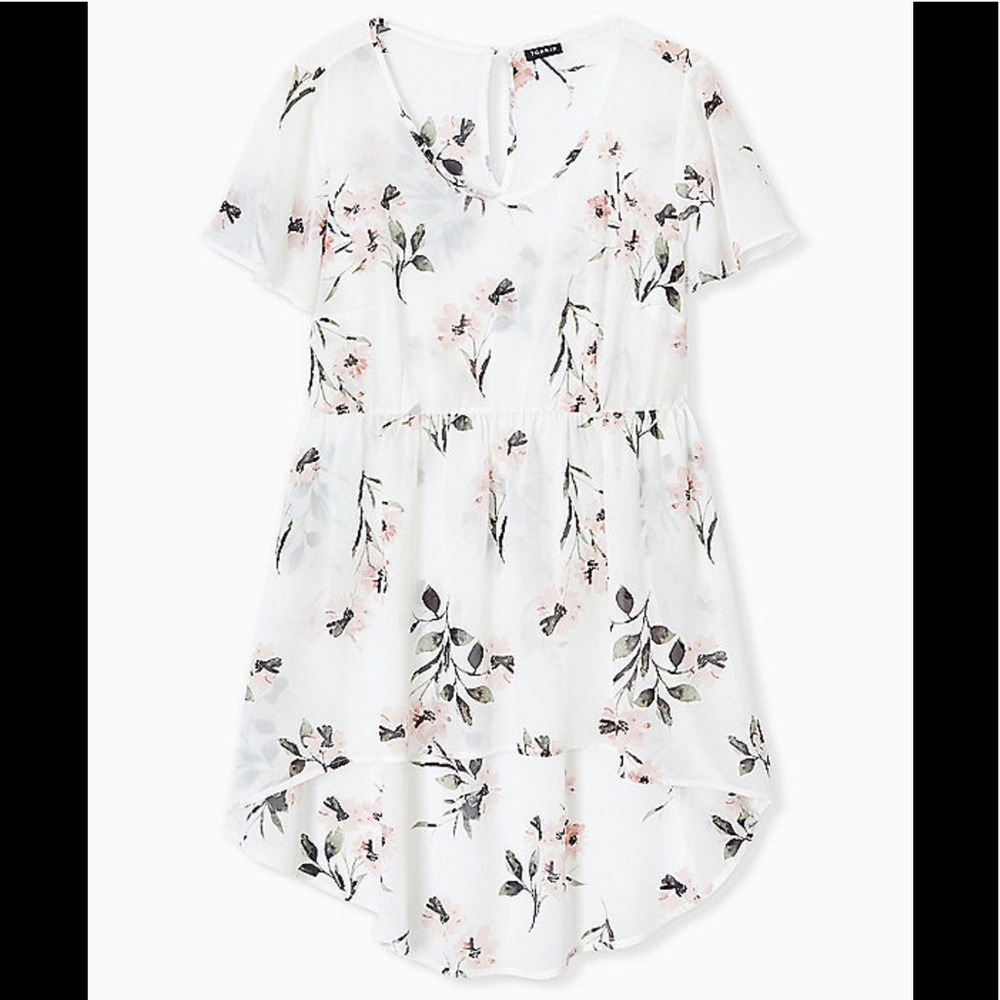 Torrid White Floral Chiffon Hi-Lo Tunic Blouse 1